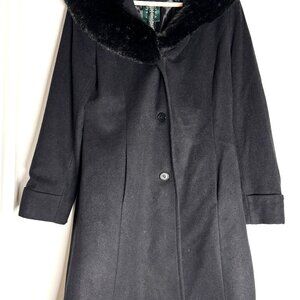 Vintage Ralph Lauren Black Wool Coat w/ Faux Fur Collar